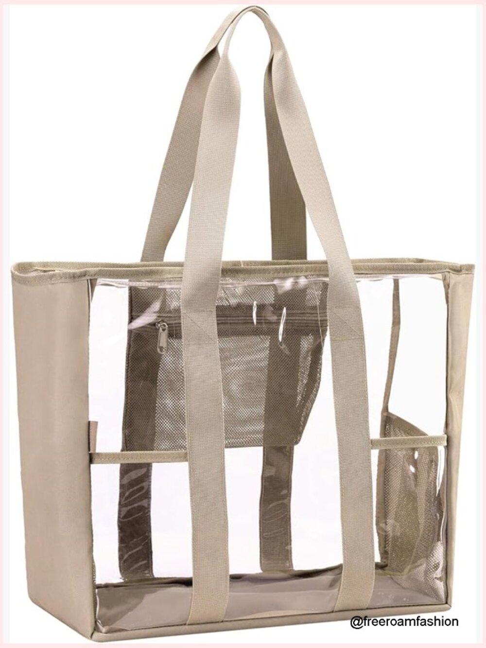 Large Clear Tote Bag Heavy Duty Stadium Approved Work Purse Mesh Pockets